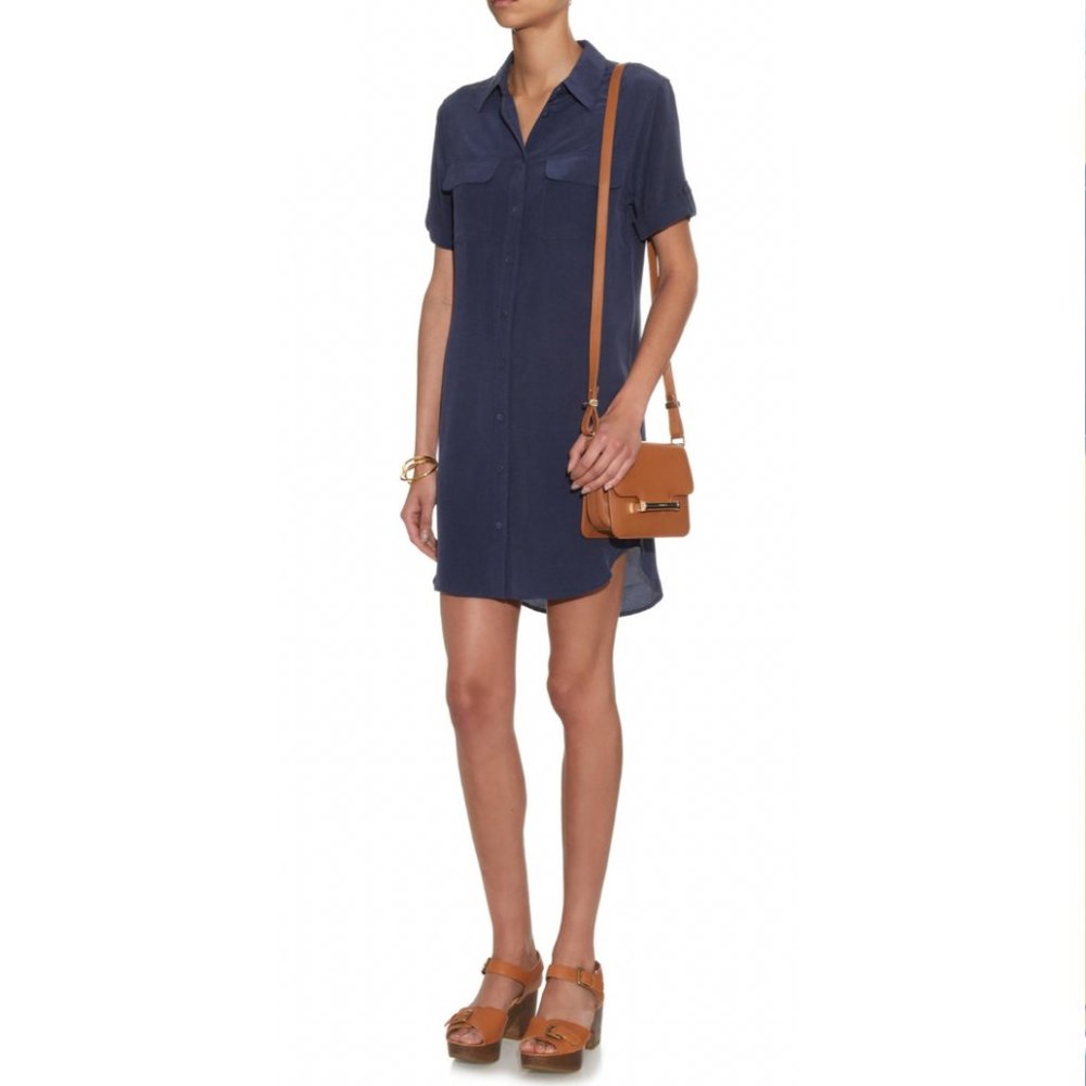 Equipment 100% silk navy signature shirt dress S/P